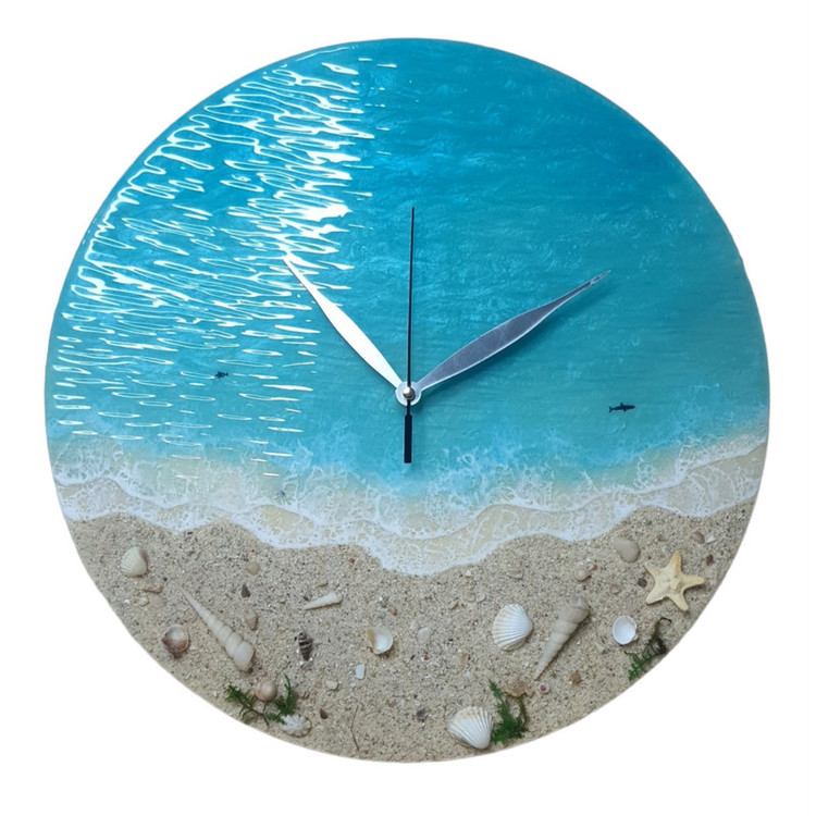 ساعت دیواری رزینی طرح ساحل و دریای مواج