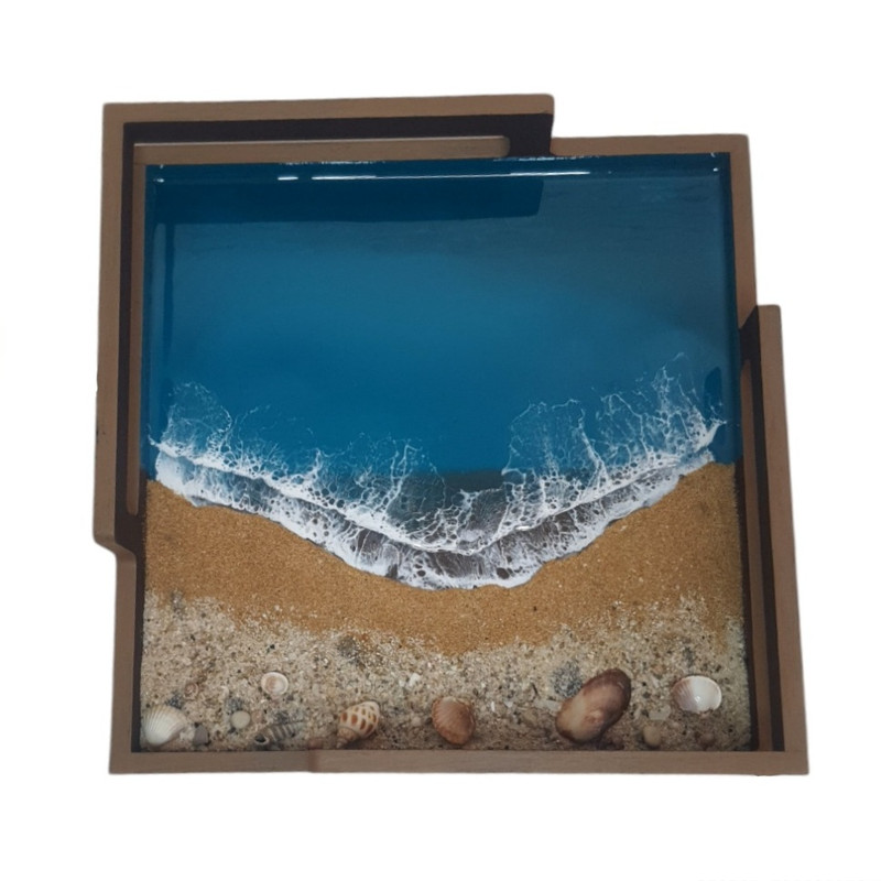 سینی چوبی رزینی مدل دریا و ساحل