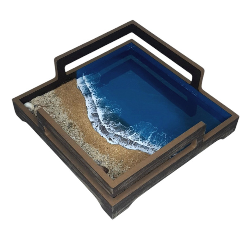 خرید سینی مربعی کوچک رزینی طرح دریا