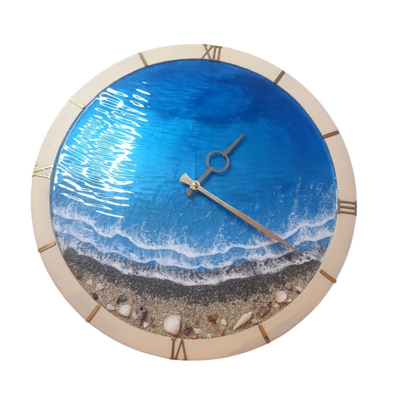 خرید ساعت رزینی دیواری قابدار با عقربه طلایی عدد یونانی