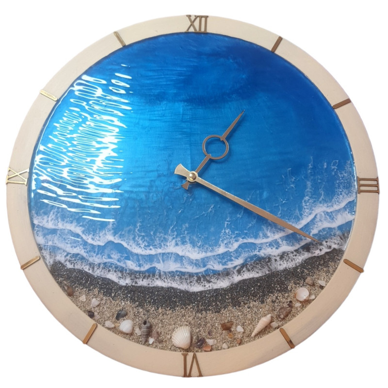 ساعت دیواری رزینی قابدار طرح ساحل و دریای مواج