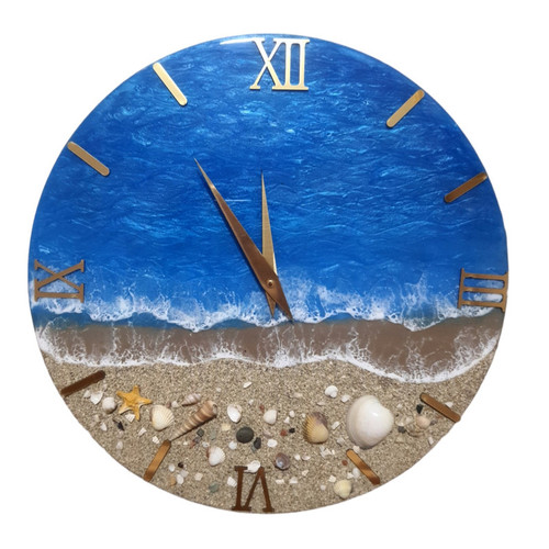 ساعت دیواری رزینی طرح دریا و ساحل