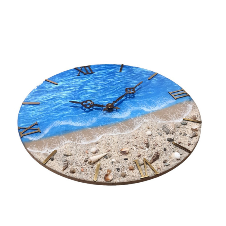 ساعت رزینی دیواری ساحلی با صدف طبیعی