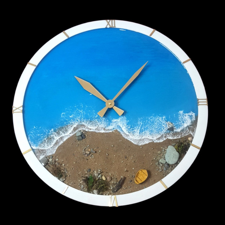 ساعت دیواری قابدار رزینی طرح دریا و ساحل