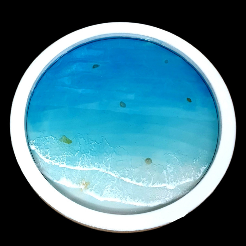 سینی چوبی رزینی طرح دریا با موج های سفید