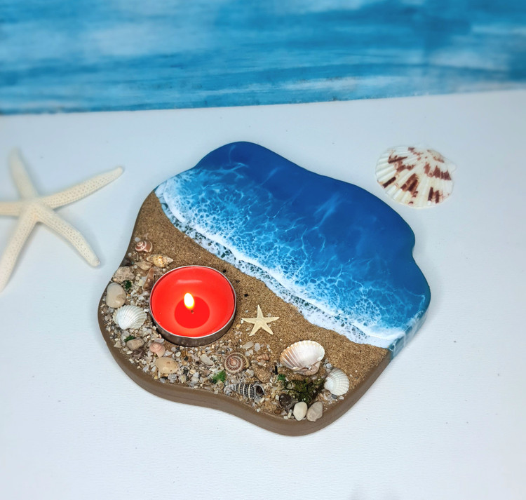 جاوارمری چوبی رزینی طرح دریا و صدف طبیعی