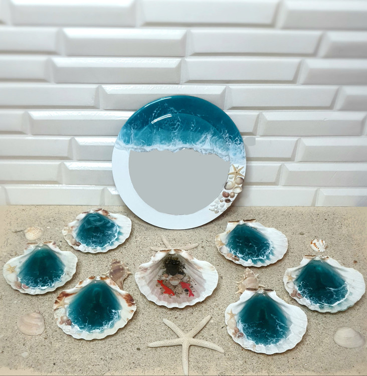 ست هفت سین رزینی و آینه و ماهی طرح دریا