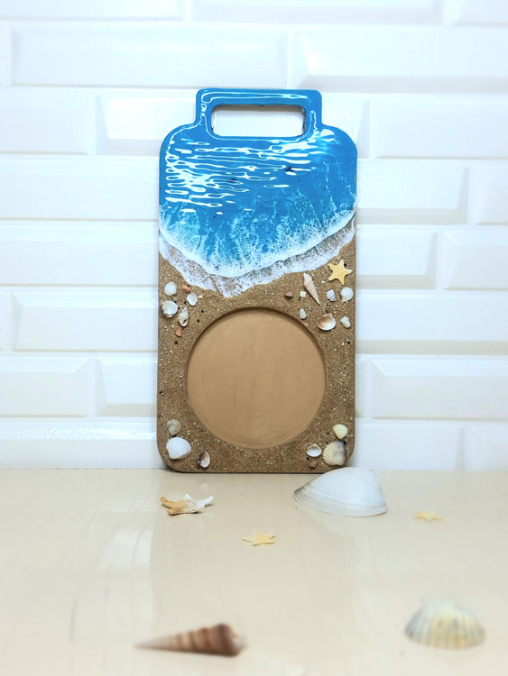 زیرلیوانی دستساز رزینی دریایی با ساحلی طبیعی همرا با صدف