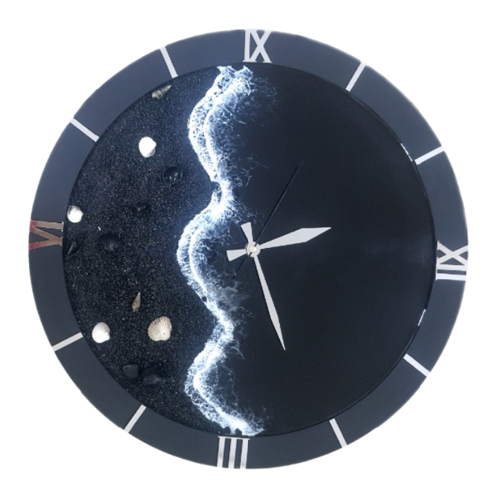 خرید ساعت رزینی مشکی دیواری طرح دریا و ساحل شب