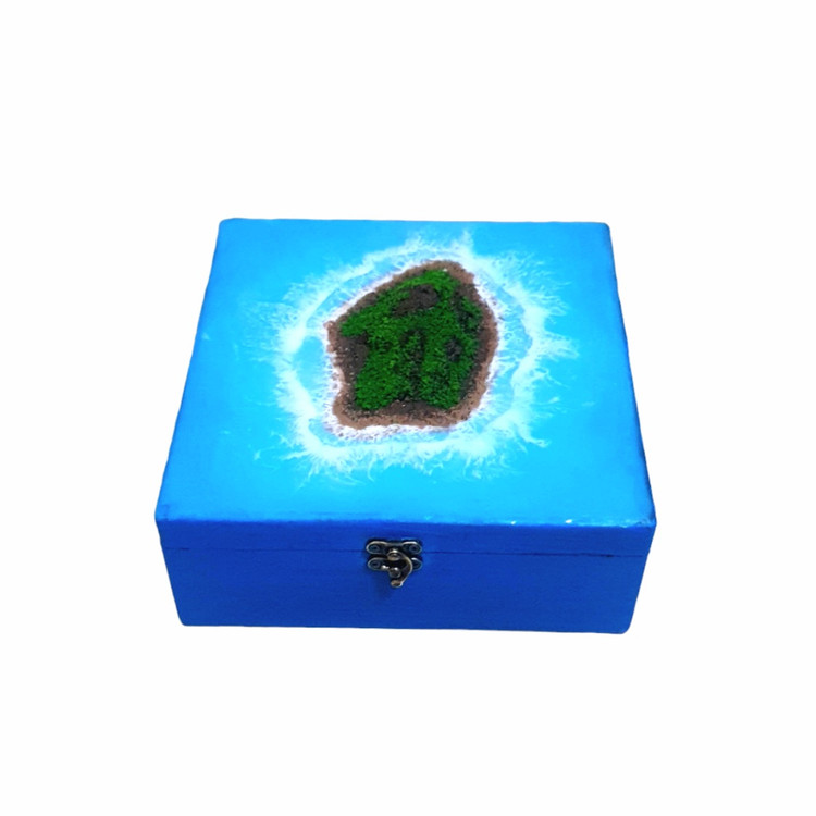 صندوقچه چوبی رزینی مدل دریا و جزیره