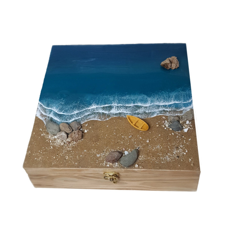 صندوقچه چوبی رزینی طرح دریا و ساحل