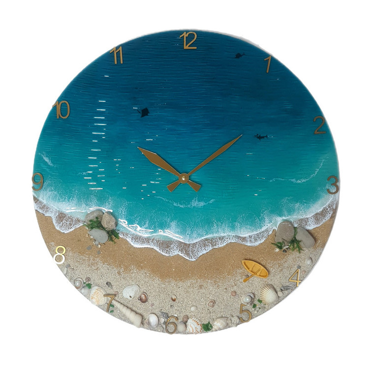 ساعت دیواری رزینی دریایی و ساحل طبیعی و دریای مواج