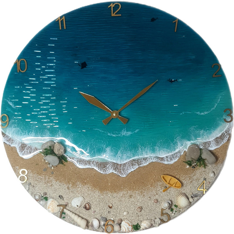 ساعت دیواری رزینی دستساز با طرح دریا و صدف طبیعی