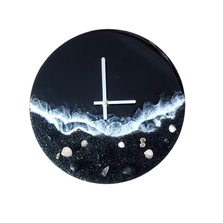 خرید ساعت دیواری رزینی مشکی دستساز طرح دریا شب بدون اعداد